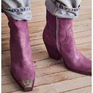Free People Purple Leather Western Ankle Boots